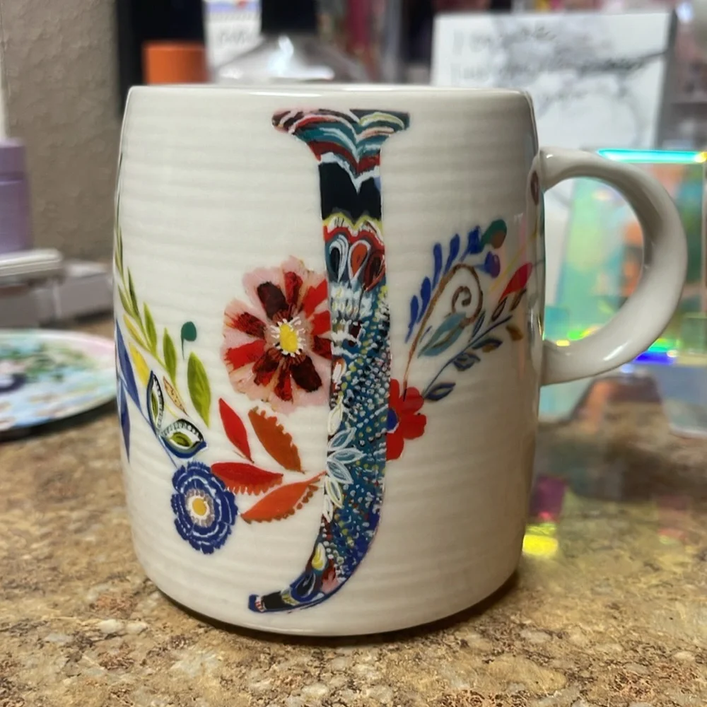 Anthropologie Petal Palette Monogram Mug